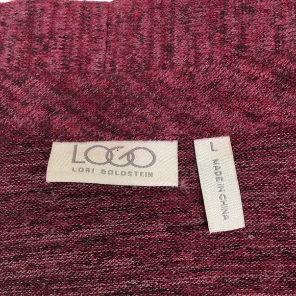 LOGO Lori Goldstein Women’s Asymmetric Cardigan Sweater Size L Maroon Full Zip - Picture 6 of 11